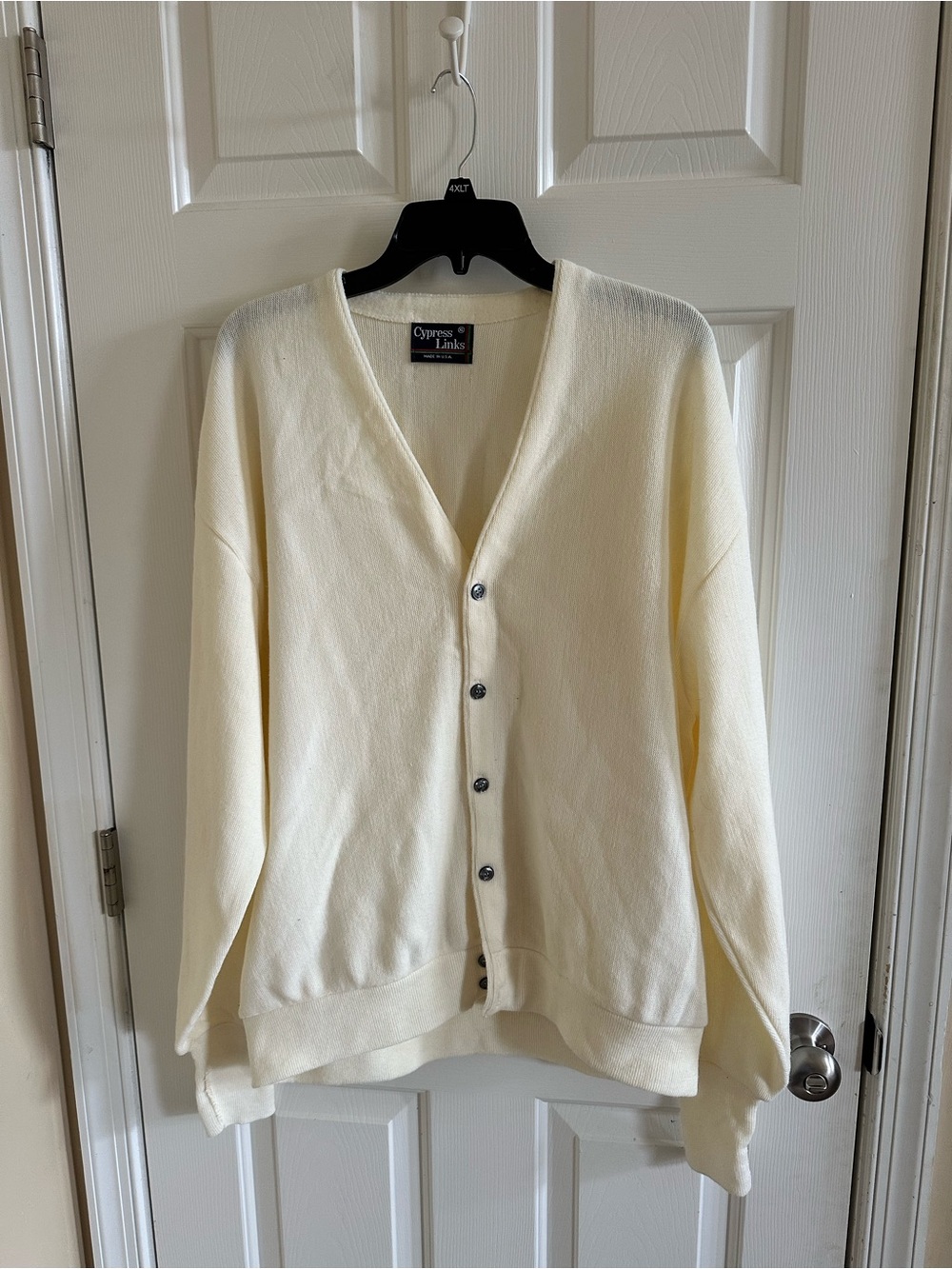 Cypress Links Sweater Cardigan Cream V-Neck Mens XL L/S Golf USA Vintage